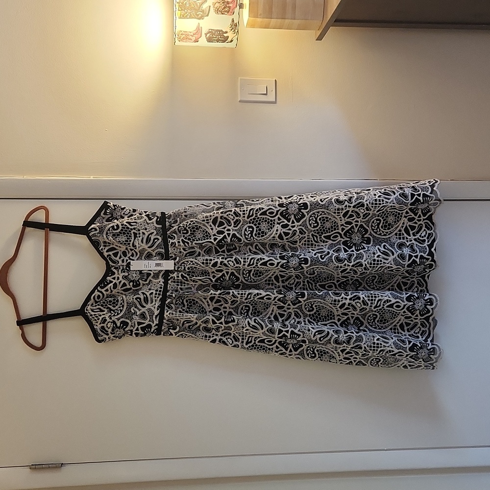 Monique Lhuillier Black and White Halter Midi Dress